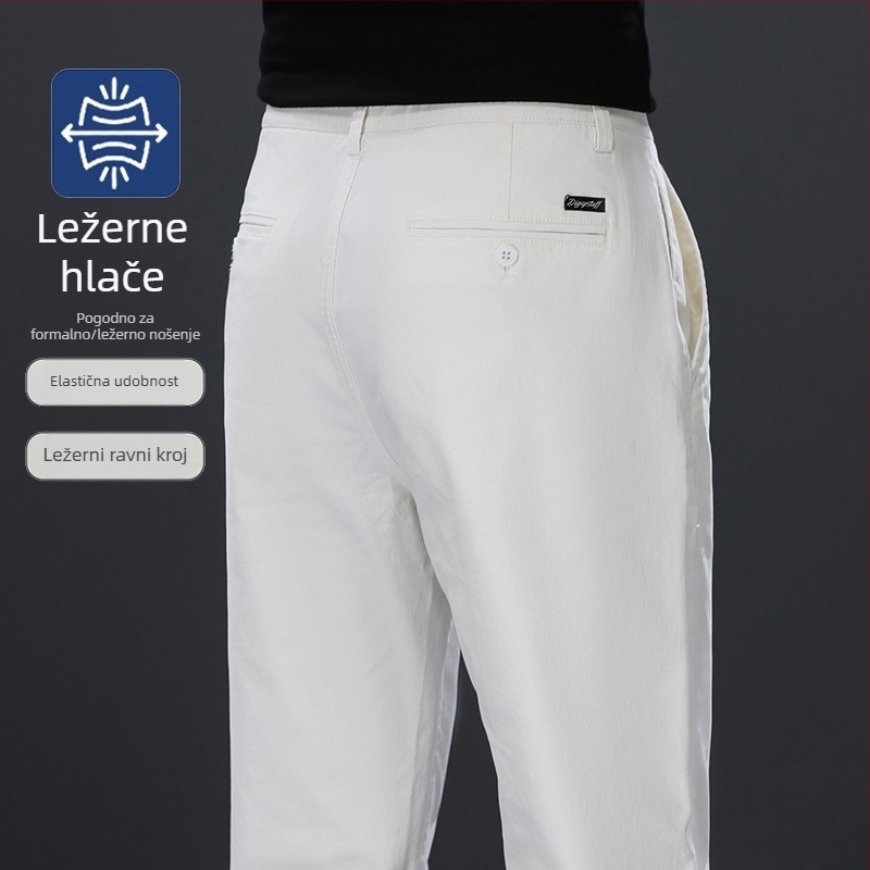 Muške bijele pamučne ljetne hlače, casual stil, ravnog kroja, srednje visine struka, lagane
