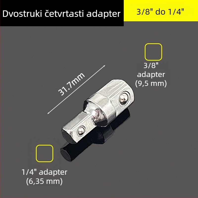 3/8" socket adapter s dvostrukom glavom, vanjskim kvadratnim reduktorom, kliješta i adapterom za udarač