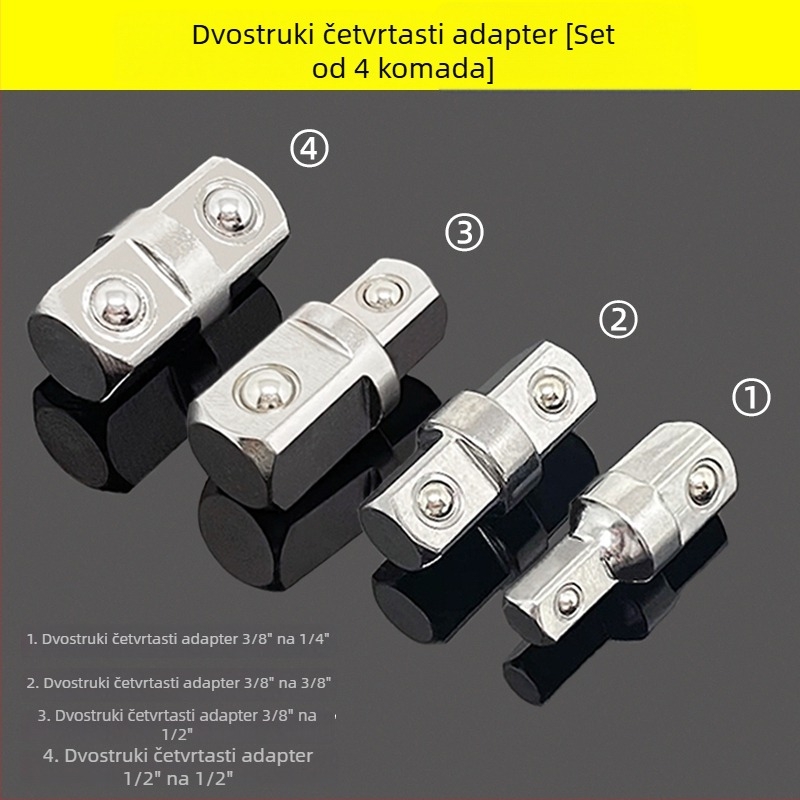 3/8" socket adapter s dvostrukom glavom, vanjskim kvadratnim reduktorom, kliješta i adapterom za udarač