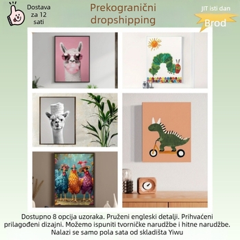 Prilagođena uljna slika na platnu s okvirima ili bez okvira, dekorativna zidna slika — životinje, apstraktno, crtani stil