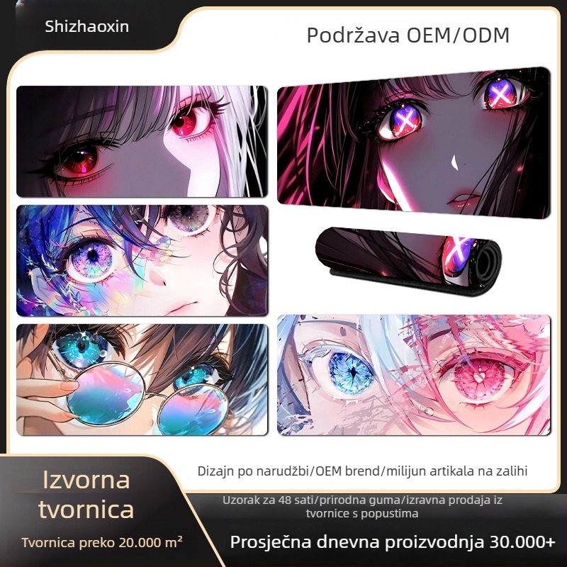 Velika antislip podloga za miša i podloga za tipkovnicu s motivom anime očiju, za gaming i ured, izrađeno prema nacrtima