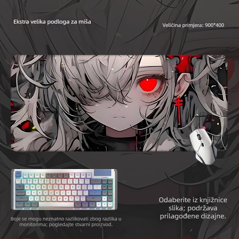 Velika antislip podloga za miša i podloga za tipkovnicu s motivom anime očiju, za gaming i ured, izrađeno prema nacrtima