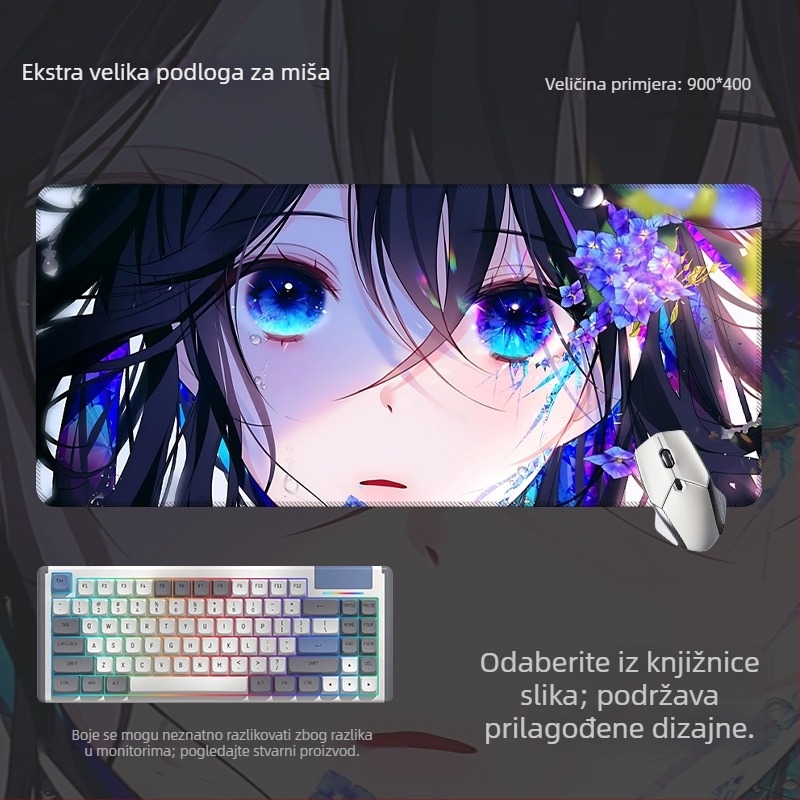 Velika antislip podloga za miša i podloga za tipkovnicu s motivom anime očiju, za gaming i ured, izrađeno prema nacrtima