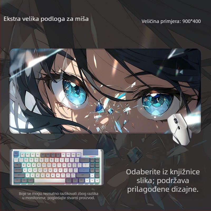 Velika antislip podloga za miša i podloga za tipkovnicu s motivom anime očiju, za gaming i ured, izrađeno prema nacrtima