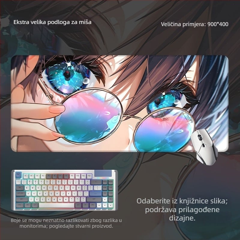 Velika antislip podloga za miša i podloga za tipkovnicu s motivom anime očiju, za gaming i ured, izrađeno prema nacrtima