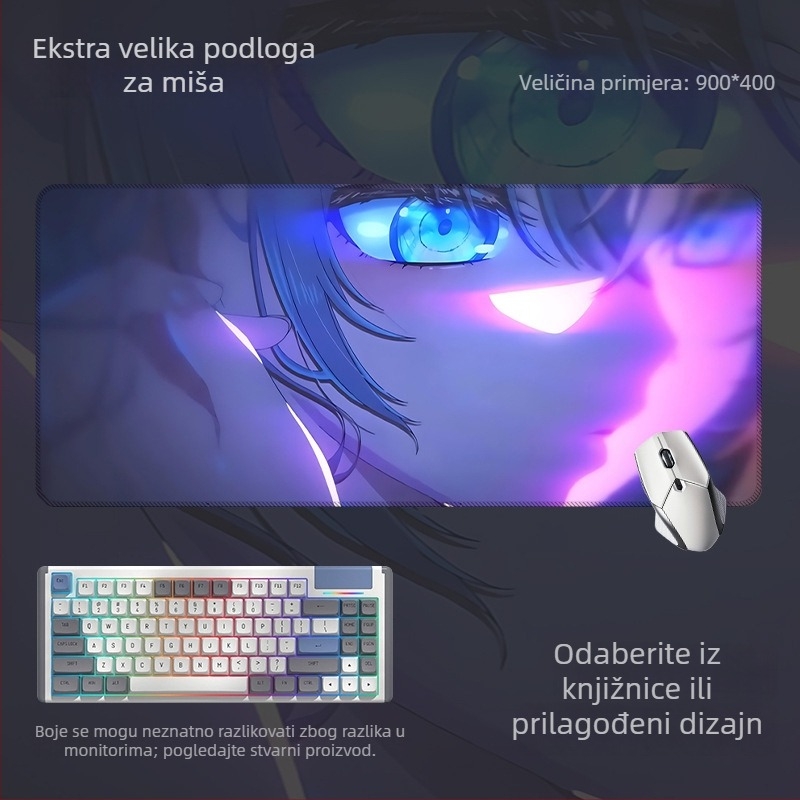 Velika antislip podloga za miša i podloga za tipkovnicu s motivom anime očiju, za gaming i ured, izrađeno prema nacrtima