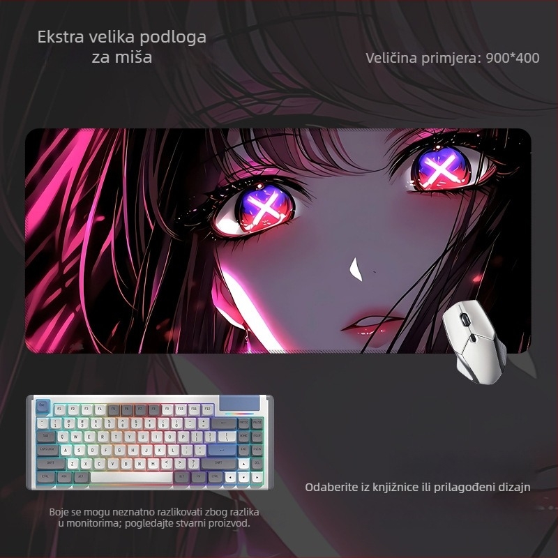 Velika antislip podloga za miša i podloga za tipkovnicu s motivom anime očiju, za gaming i ured, izrađeno prema nacrtima