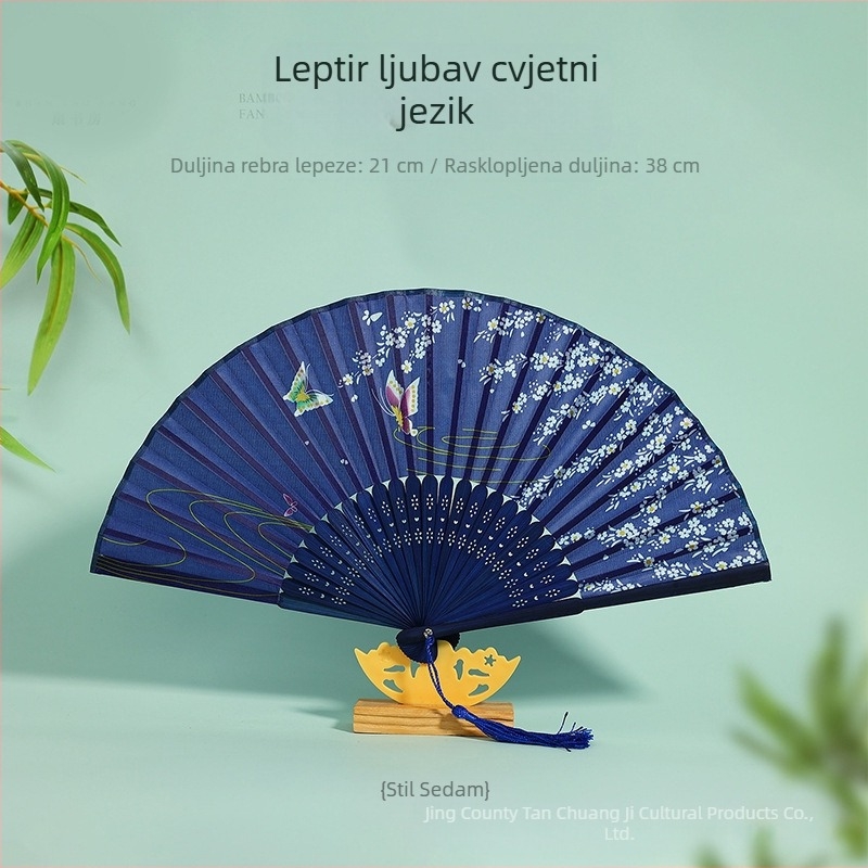 Sklopivi ventilator u starom Hanfu stilu, prijenosni bambusov ventilator s svilom za djecu, ljetni dodatak
