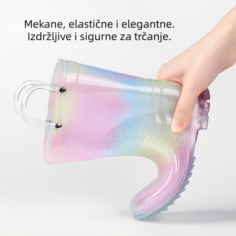 Dječje kišne čizme - u princess stilu, prozirne s duginim bojama, protuklizne PVC čizme