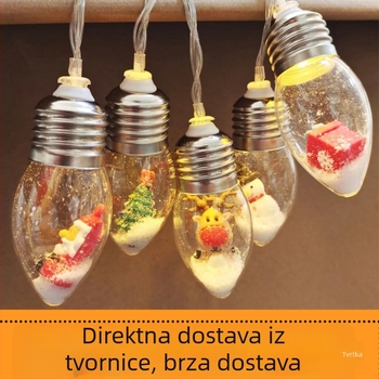 Božićna LED nizica s likovima Djeda Božićnjaka i Snijega, ukrašavanje bora i prostorije, 10 LED dioda, topla bijela 3000K, napajanje baterijama