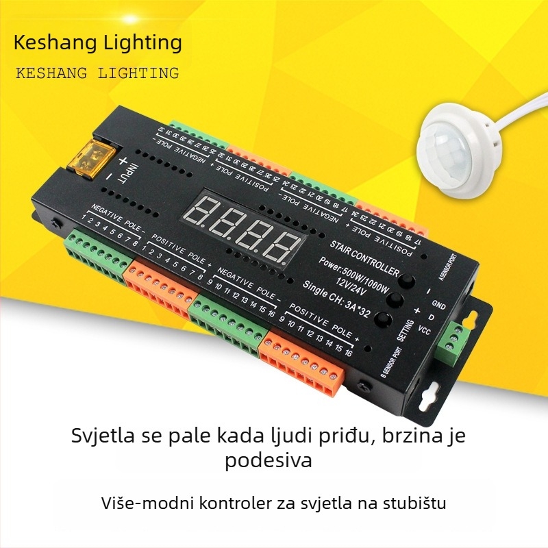 LED svjetlo za stepenice 12-24V s efektom tekuće vode, 2-u-1 senzor koraka i upravljač