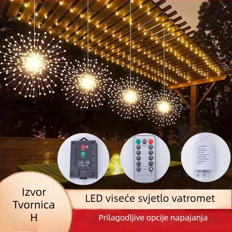 Solarna LED vatromet rasvjeta – vanjske viseće svjetlosne niti u obliku cvijeta, IP65 vodootporno, božićna dekoracija