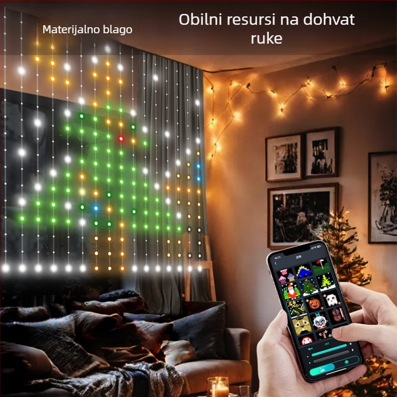 Unutarnje LED svjetla za zavjese, RGB programabilne, kontrola putem aplikacije, DIY dekorativni svjetleći lančić za blagdane