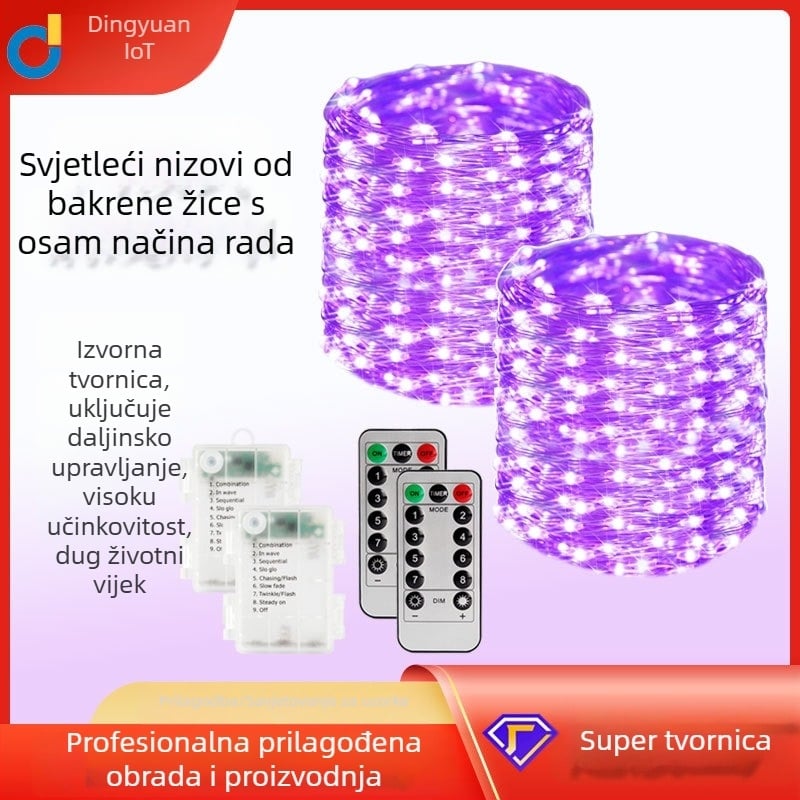 5,5 m LED bakrena žica svjetlosni niz za dvorište za Božić i Halloween, IP65, baterijsko kućište s osam funkcija