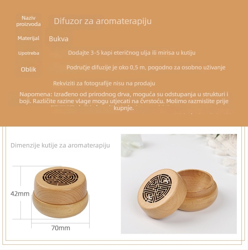 Drevena kutija za esencijalna ulja s difuzorom, retro izrezbaren spiralni poklopac, za auto i dom, po mjeri
