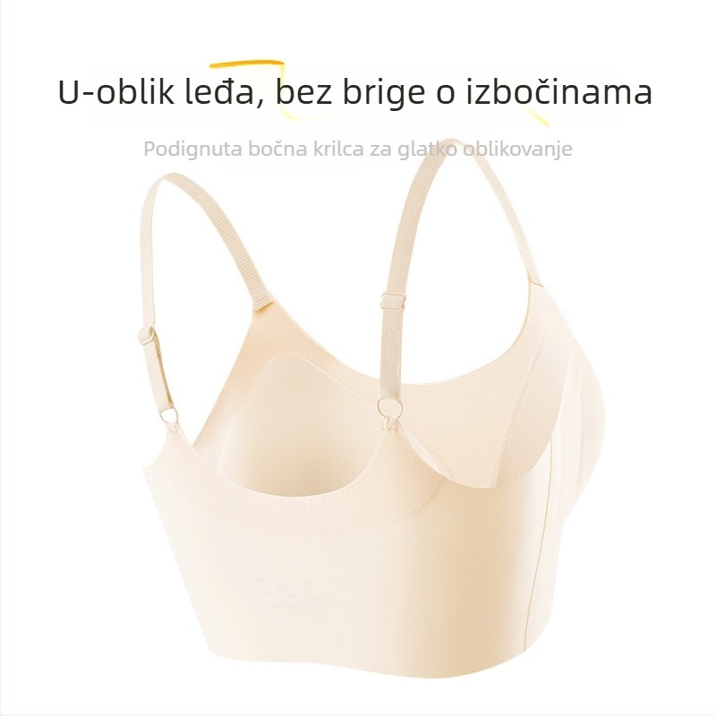 Bešavni grudnjak s integriranim oblikovanim košaricama, lagan i udoban, skuplja bočne dojke, sprječava opuštanje, vizualno smanjuje veliki bust, lijep stražnji izgled.