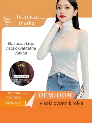 Ženski Modal top s visokim ovratnikom, dugim rukavima, uski kroj