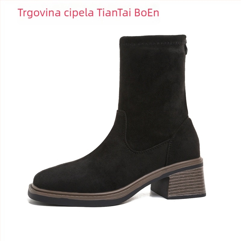 Ženske gležnjače sa stražnjim zatvaračem, nubuk/suede, okrugli vrh, srednji pet, jesen-zima, velika veličina