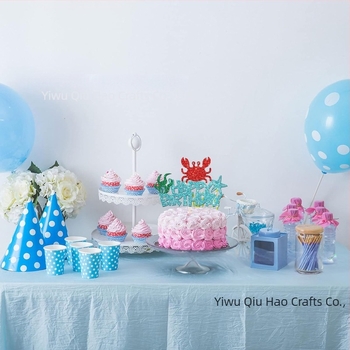 Svijetloplava dekoracija za tortu za rođendan, ukrasi za cupcakes s krabom, tema morskih životinja za zabavu