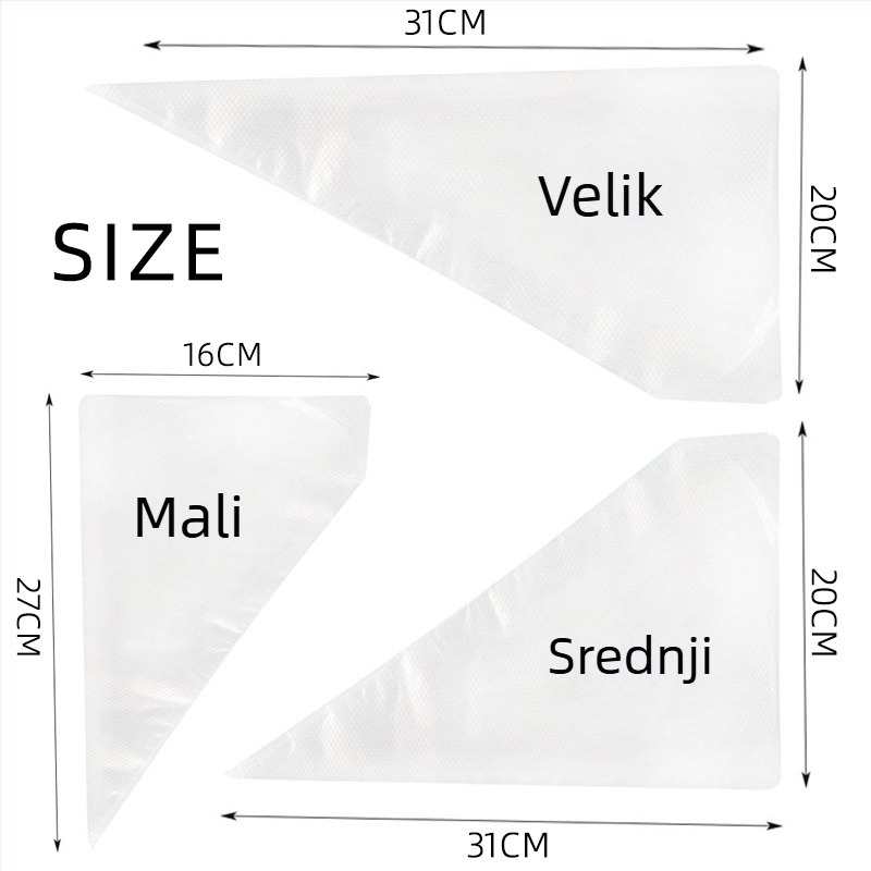 Jednokratne vrećice za ukrašavanje, velike, srednje i male veličine, prazne vrećice za ukrašavanje