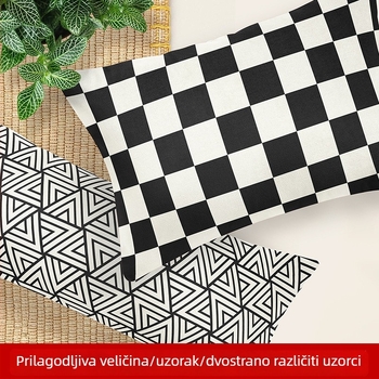 Crno-bijeli umetak za jastuk s crtić motivom, moderan minimalistički skandinavski stil, veličine 40x40–60x60 cm