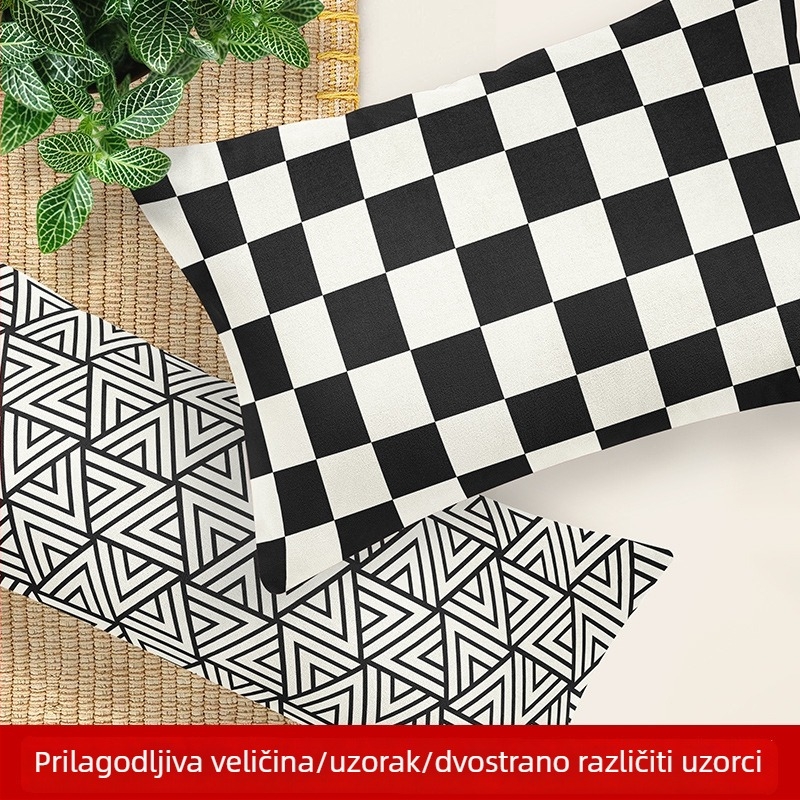 Crno-bijeli umetak za jastuk s crtić motivom, moderan minimalistički skandinavski stil, veličine 40x40–60x60 cm