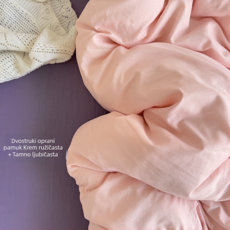 Posteljina od opranog pamuka, jednobojna, mekana na dodir, jednostavnog dizajna, četverodjelni set
