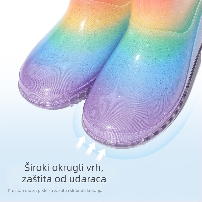 Dječje čizme za kišu - princes stil, visokokvalitetne, prozirne s duhovitim bojama, do gležnja, protuklizne, vodonepropusne