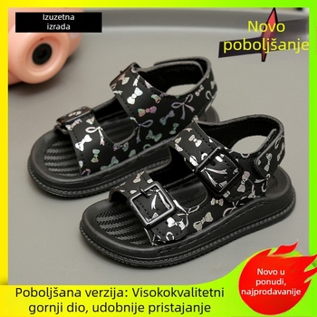 Dječje sandale za djevojčice, ljeto 2026, korejski stil, prava koža, mekana potplata, protuklizne, princeske sandale