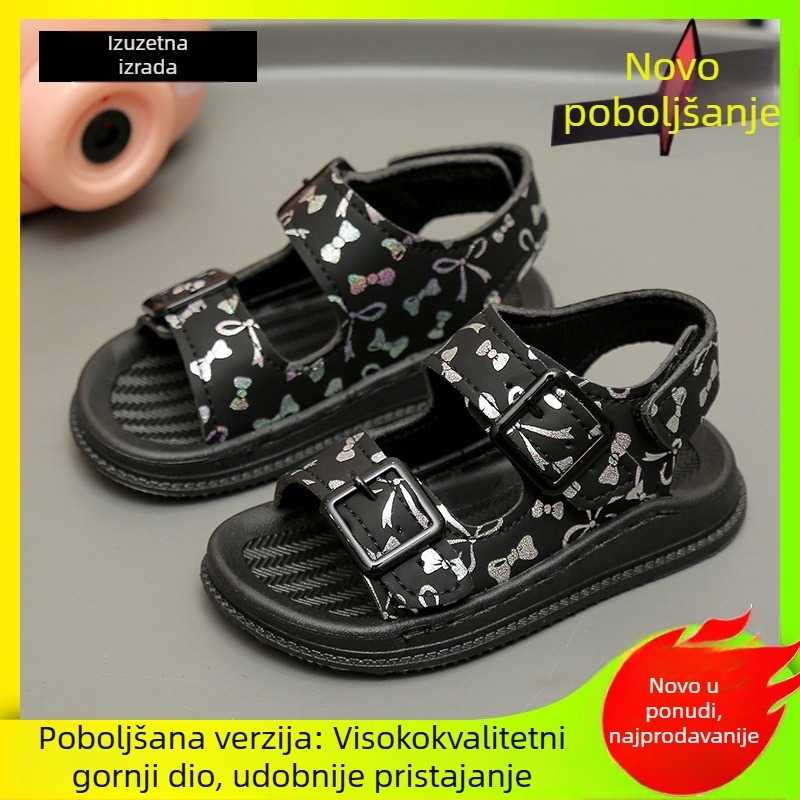 Dječje sandale za djevojčice, ljeto 2026, korejski stil, prava koža, mekana potplata, protuklizne, princeske sandale