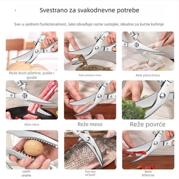 Kuhinjske škarice, 4 mm, čvrste za rezanje kostiju pilića, pataka i gusaka; oštre i višefunkcionalne