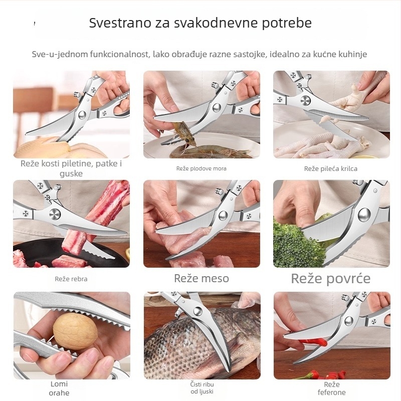 Kuhinjske škarice, 4 mm, čvrste za rezanje kostiju pilića, pataka i gusaka; oštre i višefunkcionalne