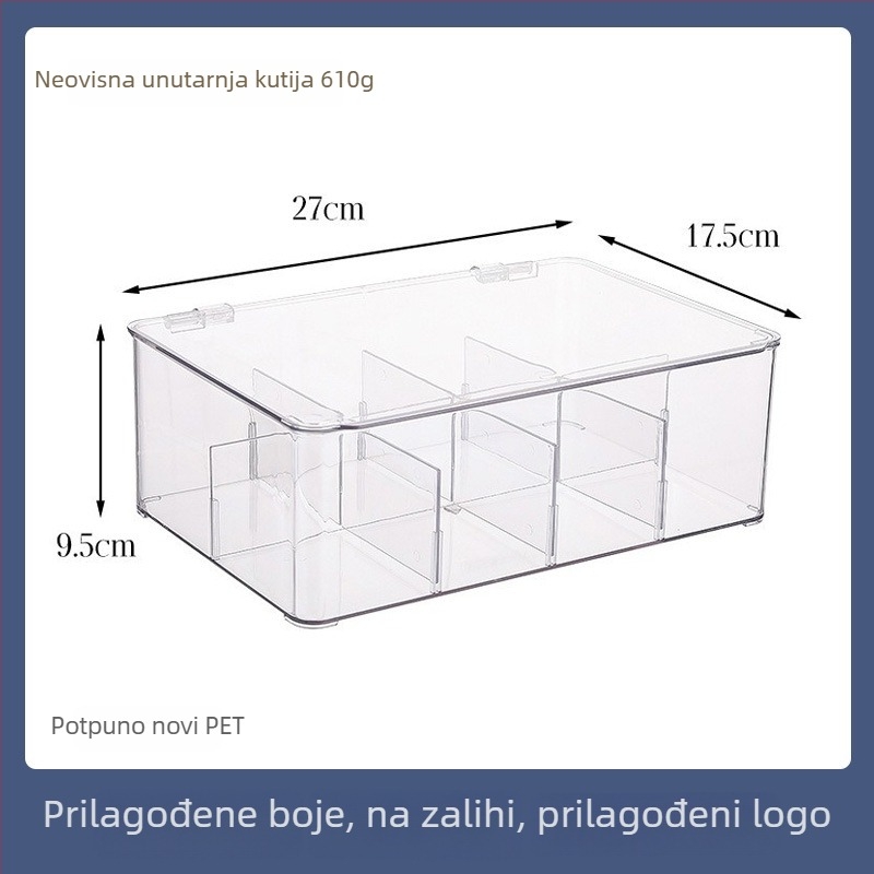 Prozirna stolna kutija za pohranu s poklopcem za vrećice čaja i kavu, otporna na prašinu, s pregradama