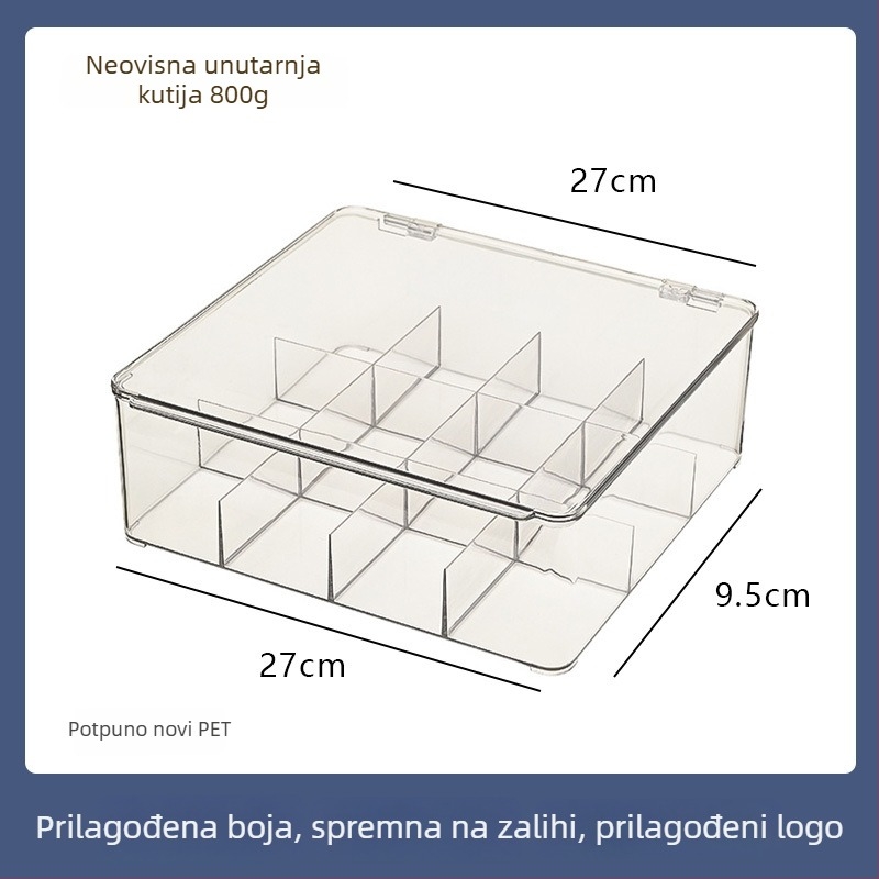 Prozirna stolna kutija za pohranu s poklopcem za vrećice čaja i kavu, otporna na prašinu, s pregradama