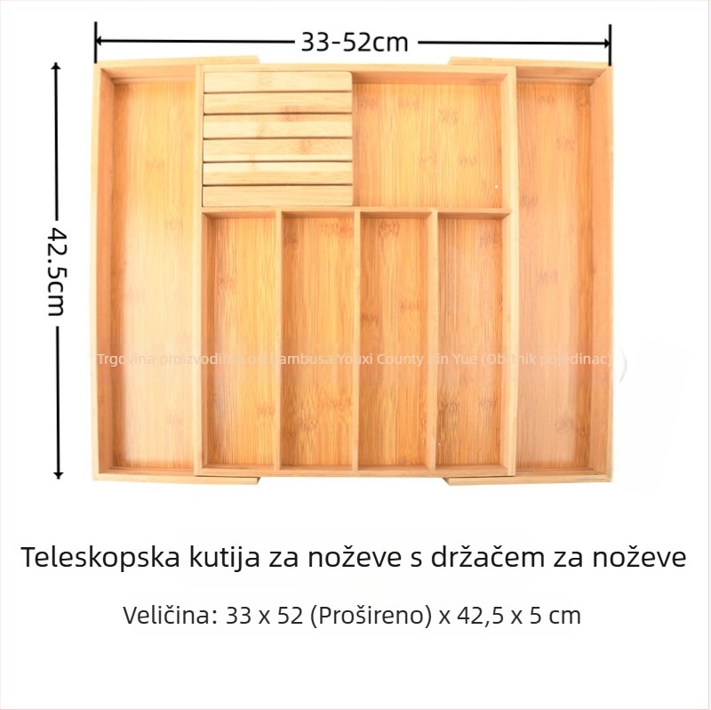 Bambusni organizator kuhinjske ladice s teleskopskim dijelom za pribor