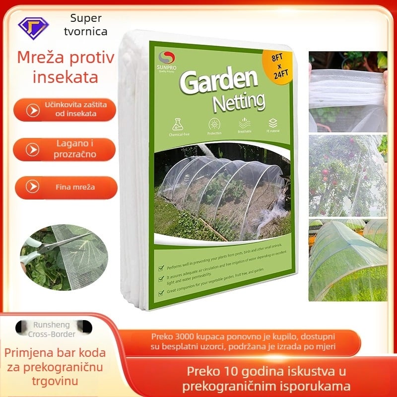 Mreža protiv insekata s 60 očiju za plastenike i vrtlarstvo, zaštita biljaka