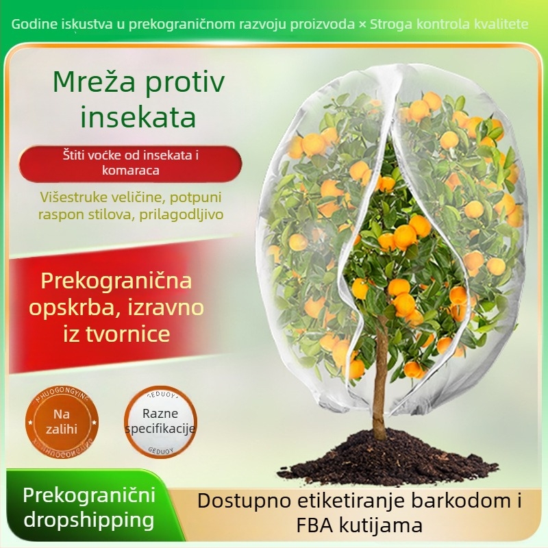 60-mrežni zaštitni mrežni pokrov protiv insekata za voćnjake, dvorišta i plastenike; PE materijal; štiti voće i cvijeće od insekata i ptica.