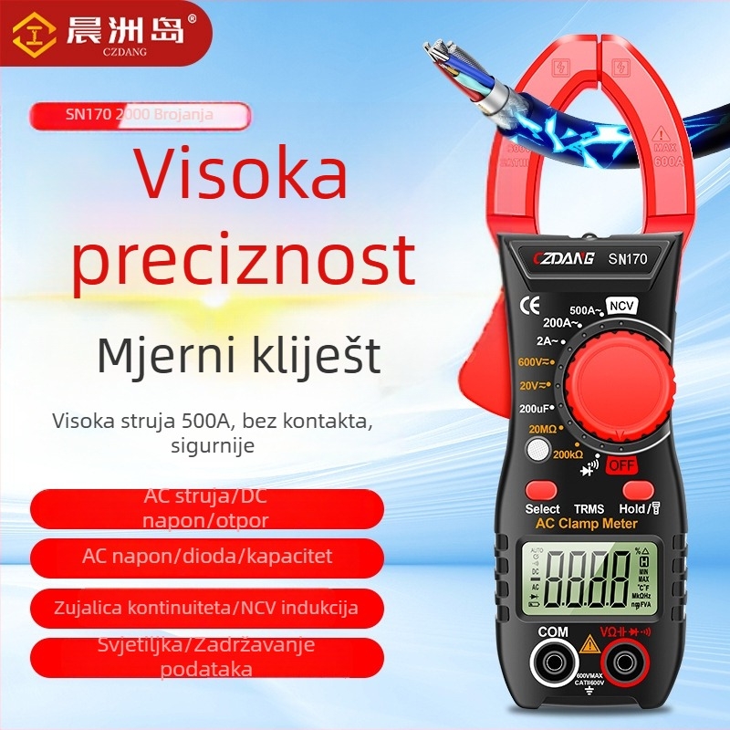 Czdang Visoko precizan prenosni klampski ampermetar za elektrikare, višenamjenski digitalni zaslon