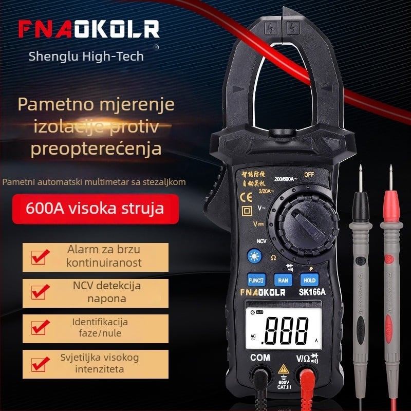 Klemni multimetar visoke preciznosti, automatski način rada, zaštita od opeklina, inteligentni klip, identifikacija živog vodila, digitalni zaslon, univerzalni multimetar