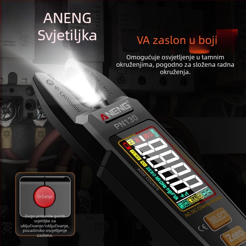Digitalni klešta meter U oblika s pametnom identifikacijom i bojom zaslona, višefunkcionalni visoko precizan AC/DC klešta meter, direktno punjenje litijske baterije