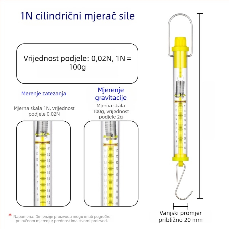 Cilindrični dinamometar 1–30 N, Newtonova opružna vaga za nastavu