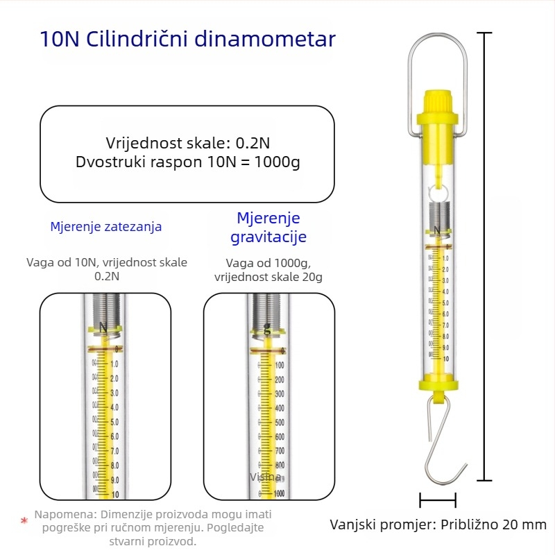 Cilindrični dinamometar 1–30 N, Newtonova opružna vaga za nastavu
