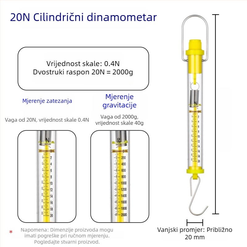Cilindrični dinamometar 1–30 N, Newtonova opružna vaga za nastavu