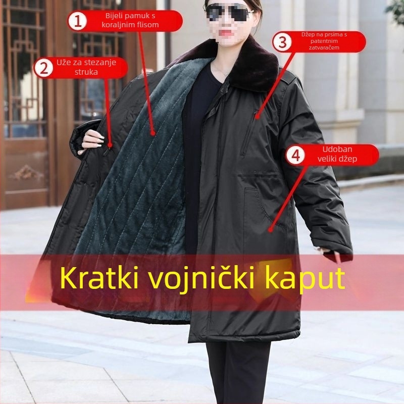 Vojni pamučni kaput, zelene boje, do bokova, debelo podstavljeno