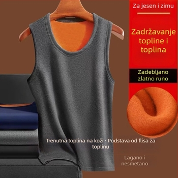 Muška bez rukava termo majica s flisom, zlatni baršun, topla, uski kroj