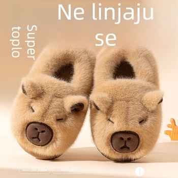 2024 Dječje pamučne papuče za zimu, unutarnja baršunasta podstava, debeli mekani potplat, unisex