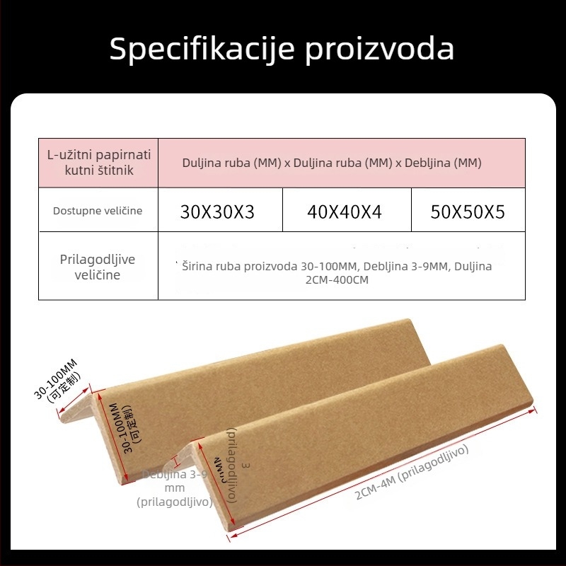 L-oblika papirnati zaštitnik kutova, 30×40×50, za okvire i stakleni namještaj