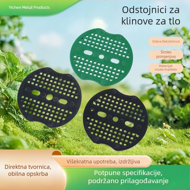Plastični U-oblikovani distaneri za fiksiranje posude, sprječavanje pomicanja i rasta korova, 100 komada u pakiranju, dostupno u zelenoj i crnoj boji.