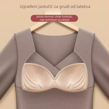 Derong toplo termalno donje rublje s umetkom za prsa, jedinstveni osnovni sloj za zimu, flisirani debeli gornji dio s dugim rukavima, za žene