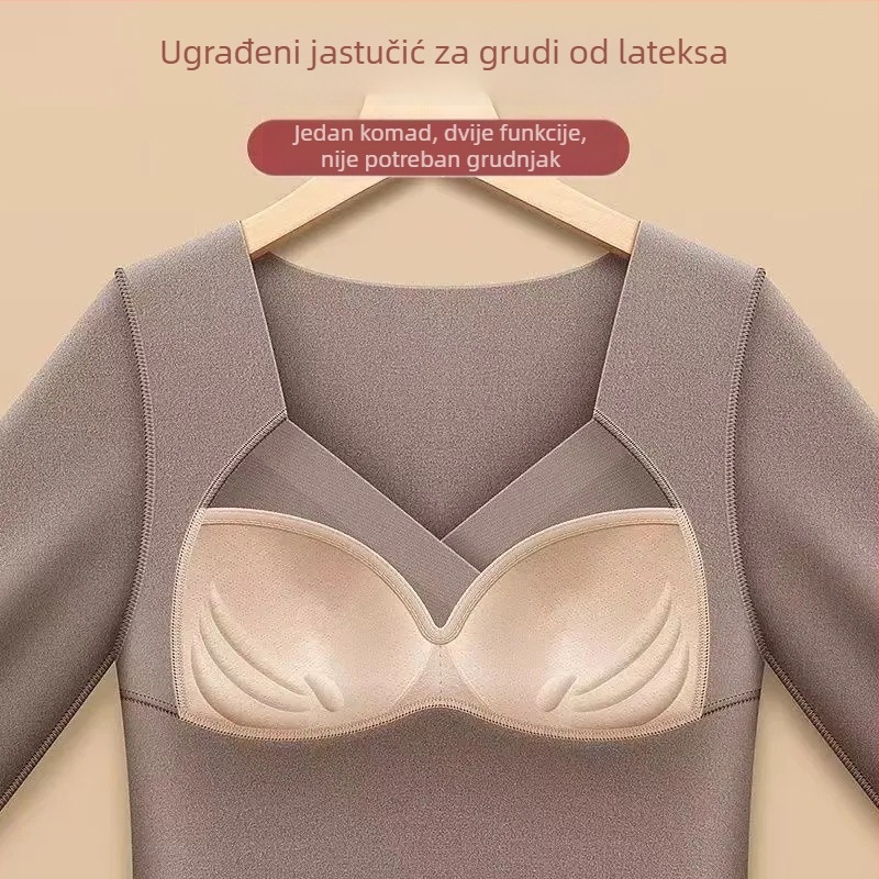 Derong toplo termalno donje rublje s umetkom za prsa, jedinstveni osnovni sloj za zimu, flisirani debeli gornji dio s dugim rukavima, za žene